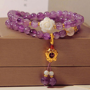 Pulsera de lujo hecha a mano con cuentas de amatista natural de 8 mm con engaste de bisel para joyería de moda con regalo de cumpleaños. - Product Image 6