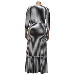 Vestido Maxi de Punto a Rayas para Mujer Tallas Grandes, Estilo Casual con Cintura Imperio, Corte Holgado y Acampanado, Tallas XL y 5XL, Hecho de Algodón - Product Image 5