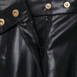 Pantalon droit Willshela pour femme, en PU noir, avec fermeture éclair sur le devant, taille haute vintage, longueur totale, chic et élégant - Product Image 1