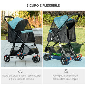 PawHut 3 Wheel Folding Small Dog <b>Stroller</b> with Rain Cover and Basket, Dark <b>Green</b> - Product Image 6