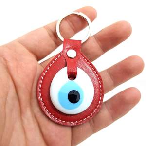 Nazar Boncuklu Yağmur Damlası Llavero de cuero Rojo y blanco Anahtarlık Deri - Product Image 1