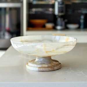Bol en résine d'onyx naturel sur piédestal, plateau à fruits de luxe, décoration de table pour la maison et la cuisine, centre de table, cadeau artisanal - Product Image 1