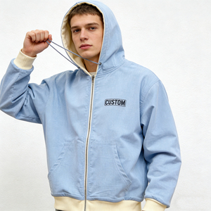 Sweat à capuche oversize décontracté pour homme, tendance, bleu clair, en molleton de coton, avec blocs de couleur, écologique, pour l'hiver - Product Image 6