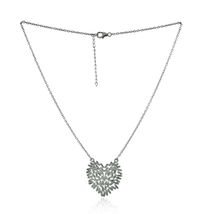 Solid 925 <b>Silver</b> Pave Diamond Pendant Chain <b>Necklace</b> Handmade <b>Heart</b> Oxidized Jewelry Gift for Women Baguette Diamond Jewelry - Product Image 4