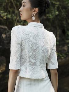 Stylish White Short-sleeved Women's Jacket With <b>Long</b> <b>Skirt</b> High Class MIAA SHORT SLEEVED JACKET 100 % Cotton Women Clothing - Product Image 4