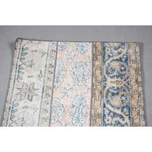 Alfombra Vintage de 2.4x4.5 pies, Alfombra Turca Pequeña, Alfombra a Cuadros Azul - Product Image 5