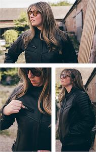 Chaqueta de moto de cuero para mujer, abrigo de moto de turismo con protección de motorista genuina, negro de Pakistán - Product Image 5