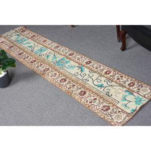 Tradicional Beige azul 1,7X8,1 pies de lana hecha a mano alfombra turca Patchwork rectángulo diseño a rayas para sala de estar látex para casa - Product Image 1