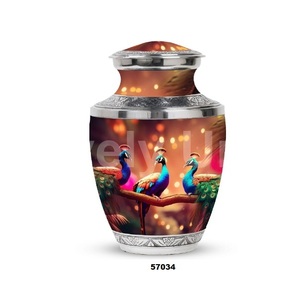 Venta caliente único Pavo Real impreso gran aluminio cremación adulto urna para cenizas humanas con bolsa de terciopelo gratis - Product Image 1