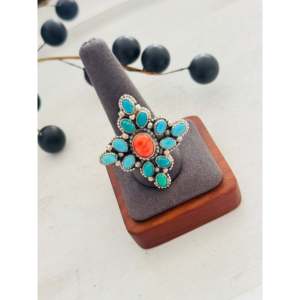 Navajo-Made Multi Stone & Sterling Silver <b>Cluster</b> Ring Size 10.75 <b>Crystal</b> Jewelry - Product Image 4