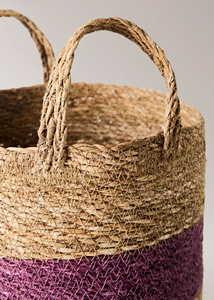 Handwoven Braided Seagrass Storage <b>Basket</b> With Striped Color Pattern Design Handmade Storage For Home Decor - Product Image 3