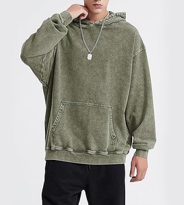 เสื้อมีฮู้ดผ้าฟลีซหนาสำหรับผู้ชายทรงหลวมเสื้อมีฮู้ดผ้าคอตตอนฟอกสี - Product Image 2