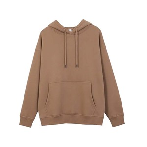 Women's Oversized Hoodie Solid Color Fleece Cotton Sweatshirt With Pockets Regular Length Autumn Wear - Product Image 6