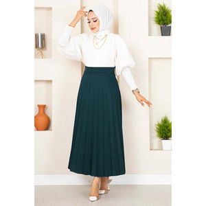 Casual <b>Elastic</b> Waist Pleated Hijab <b>Skirt</b> Petrol Breathable Satin Denim Fabric Soft Ruffles Belt Print Decoration Free Size for - Product Image 1