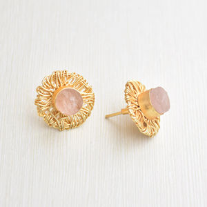 Boucles d'oreilles en perles de laiton en gros, boucles d'oreilles en pierre organique, finition en laiton satiné, design bohème chic, qualité d'exportation en vrac - Product Image 3