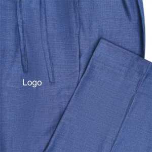 Pijama tejido con bolsillo cruzado a cuadros azul Pantalones de salón de ajuste regular Tela suave CVC Cordón y bolsillos Ropa de dormir cómoda - Product Image 6