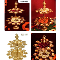 Support de Diya en métal doré antique à 2 niveaux, porte-lampe décoratif pour Pooja, festivals, mariages, décoration de temple à domicile