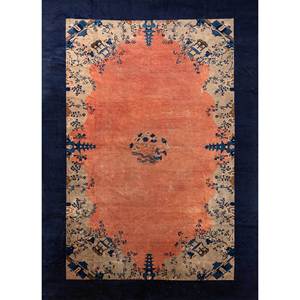 Alfombras de Lana Anudadas a Mano en Rojo y Naranja Pechino con Diseño de Medallón y Patrón Abstracto para el Hogar, Pasillo, Sala de Estar o Dormitorio-Pae-6030 - Product Image 1