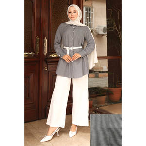 Costume décontracté à rayures avec détail poche et hauts longs MSW19242-1 Noir Longueur midi - Product Image 1