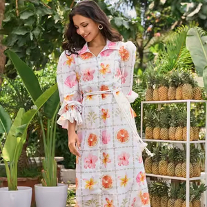 เดรสพิมพ์ลายบล็อกทำจากผ้าฝ้ายอินเดียสำหรับผู้หญิงใส่ไปงานปาร์ตี้คลับใส่สบายในฤดูร้อน - Product Image 1