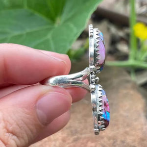 Anillo de Dalia Rosa Anillo de piedras preciosas hecho a mano floral de Plata de Ley 925 Anillo americano del sudoeste Anillo de estilo bohemio - Product Image 4