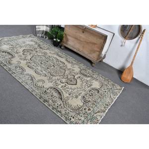 Alfombra turca Vintage Beige marrón 4,6x8,7 pies lana hecha a mano área grande diseño de retazos Rectangular pasillo látex para decoración de habitación - Product Image 5