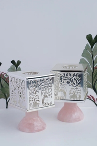 Bougeoir de luxe en pierre naturelle argentée et laiton - Product Image 5