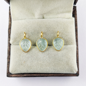 Dainty Aquamarine Carved Leaf Shape Gold Plated Sterling Silver Bezel Set Pendant <b>Charms</b> for Making Jewelry Trendy Unisex - Product Image 2