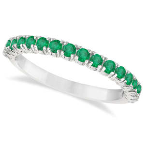 14K White Gold Half-Eternity Pave-Set Emerald Stacking <b>Ring</b> 0.95ct Natural Stone Fine Jewelry for <b>Boys</b> - Product Image 1