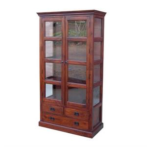 Sesham bois 2 portes en verre 4 tiroirs rangement salon salle d'étude cuisine maison en bois vaisselle armoire cuisine bibliothèque support - Product Image 1