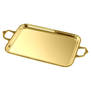 Engraving Brass Trays With Handle Customized Shape Golden <b>Tabletop</b> Food Serving Tray Uses in Hotels and Weddings - Product Image 3