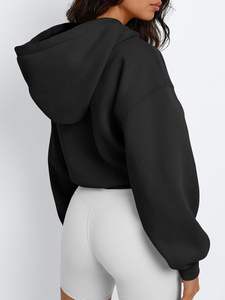 Sudadera corta informal con capucha para mujer personalizada 100% algodón transpirable ropa de calle de invierno con cuello con capucha - Product Image 3