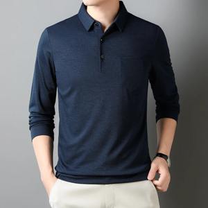Polo de manga larga informal de negocios de Color sólido para hombre, camiseta elástica de corte ajustado diario para ir al trabajo, Jersey, camiseta de golf de estilo informal, para uso diario, para uso diario - Product Image 6