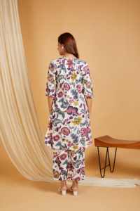 Vestido Kurti Plazo de Chifón Estampado Lavable para Mujer 2024, Multicolor, Mangas Tres Cuartos, Cómodo, Largo Midi - Product Image 2