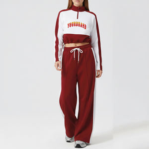 Conjunto de 2 Piezas para Mujer MOVATEXTILE OEM/ODM, Sudadera con Capucha de Felpa 100% Algodón, Encaje Sólido con Pedrería, Pantalones Jogger Acampanados, Logotipo Bordado - Product Image 2