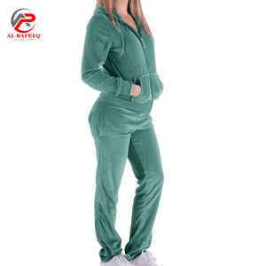 Ensemble de survêtement pour femme en velours uni, respirant, écologique, sweat-shirt à fermeture éclair intégrale et pantalon de jogging décontracté avec poches - Product Image 4