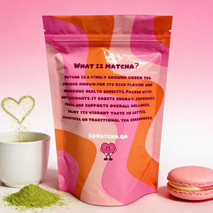 Emballage flexible debout imprimé en gravure personnalisé, sac refermable, matériaux recyclés, emballage en plastique pour thé de 100 g, pour poudre de matcha - Product Image 2