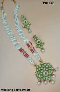 Ensemble de collier pendentif Mala Long Goutte et Kundan Motipearl traditionnel de fantaisie indienne - Product Image 2