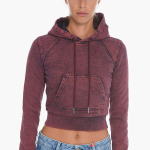 Sudadera Corta con Capucha para Mujer, Estilo Vintage, Oversize, con Bolsillos, de Poliéster/Algodón, 360 Gramos, Lavado Ácido, Desgastada, para Invierno - Product Image 6