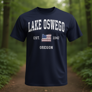 T-shirt de sport vintage avec drapeau américain, Lake Oswego Oregon ou collection de t-shirts promotionnels en édition limitée - Product Image 3