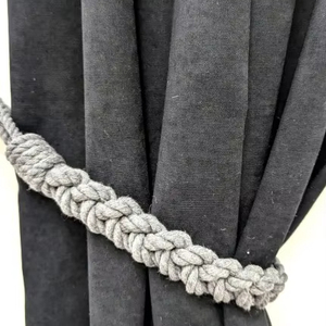 Attache de rideau en corde de coton gris - Attache tressée à quatre brins pour décoration moderne - Product Image 1