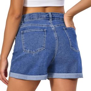 Short en jean femmes été extensible taille haute pli ourlet Jean Shorts 3 pouces entrejambe ourlet à revers et classique 5 poches courtes - Product Image 3