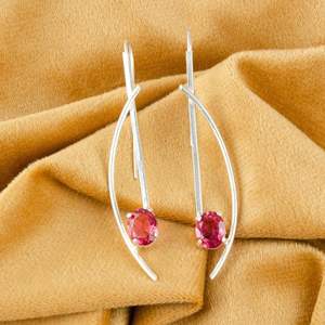 Boucles d'oreilles en tourmaline rose, boucles d'oreilles pendantes en argent sterling 925 faites à la main, cadeau élégant pour femmes, design bohème - Product Image 4