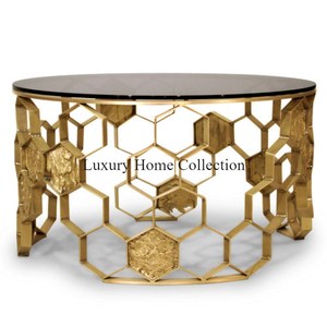 Table d'appoint murale en acier inoxydable couleur or Table console faite à la main grande taille salon et salon fourniture de meubles - Product Image 6