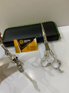 Nouvelle arrivée Ciseaux pour coiffeur en acier inoxydable pur 440C Manche dragon avec lame tranchante et pochette en cuir PU pour barbiers - Product Image 4