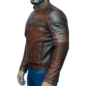 Blouson en cuir pour hommes style motard tailleur en cuir coupe cintrée avec cuir naturel - Product Image 3