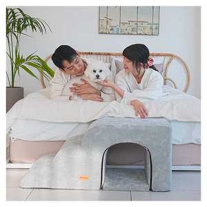 บันไดสัตว์เลี้ยงในบ้าน [AllmioPet] 3 ขั้น สีเทา รุ่น AMP C3 GR 3 in 1 แบบถ้ำ ผ้าเนื้อนุ่มคล้ายก้อนเมฆ สำหรับสุนัข แมว ลูกสุนัข ลูกแมว - Product Image 3