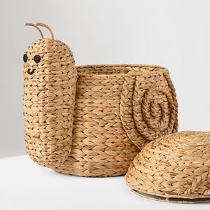 Joyful Water Hyacinth Snail Shaped Storage <b>Basket</b> With Lid Woven Hamper For Organizing Toys Clothes And <b>Nursery</b> Room Essentials - Product Image 2