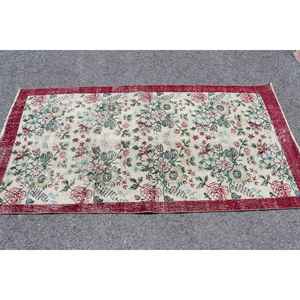 Alfombra de 3.3x6.3 pies, Alfombra Turca Vintage, Alfombra Abstracta Roja y Blanca - Product Image 2