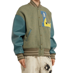 Chaqueta de invierno personalizada y elegante para hombre, de cuero genuino, impermeable, con parches bordados de piedras, estilo Letterman clásico para hombre, chaqueta Varsity. - Product Image 1